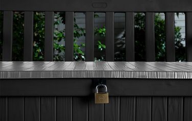 Стілець-лавка Keter Eden для балкона та саду: 140x60x84 см, з місткою коробкою для зберігання (265 л), вологостійкий, з імітацією дерева (сірий)