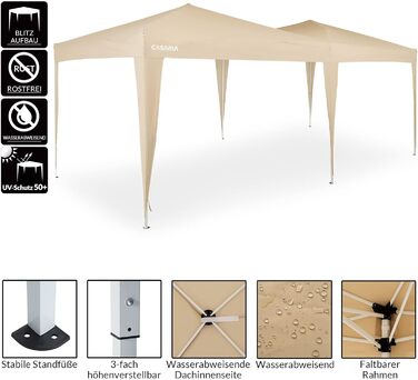 Альтанка Casaria Capri 3x6 м Висувний бежевий Водовідштовхувальний засіб в т.ч. Сумка Захист від ультрафіолету Намет з навісом Садовий намет Marquee Tent