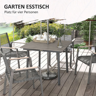 Обідній стіл Outsunny Garden на 4 особи Отвір для парасольки Стіл для патіо з рейковою основою HDPE темно-сірий 90x90x75см