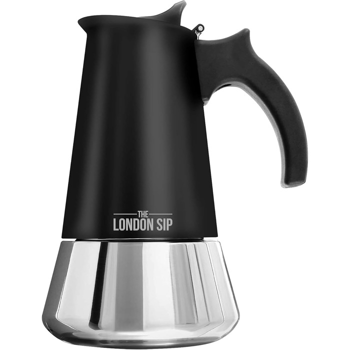 Кавоварка гейзерна London Sip Induktion, 300 мл, нержавіюча сталь, чорна, для 10 чашок