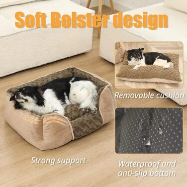 Лежак для собак CF, рожевий оксамит, заспокійливий, проти тривоги, можна прати в машині, знімна подушка, темно-сірий (76x60x20 см)