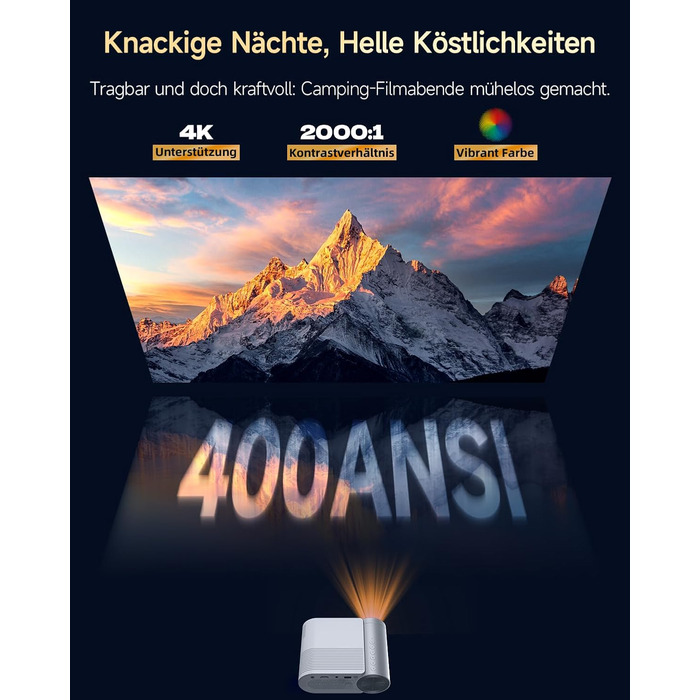 Міні проєктор Beamer Bluetooth WiFi 1080P: Підтримка iPhone/Android, HDMI, USB, Fire Stick, PS5. Компактний проєктор для телефону, фільмів, дому та відпочинку на природі