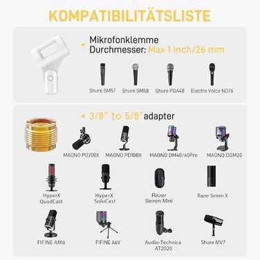 Мікрофон Maono BA20 з кріпленням-стійкою для подкастів, геймінгу та стрімінгу (білий)