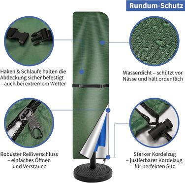 Чохол для парасольки/маркетки: захист від сонця та УФ-променів, діаметр до 400 см, 300x300 см, коричневий/зелений (240x57/57 см)