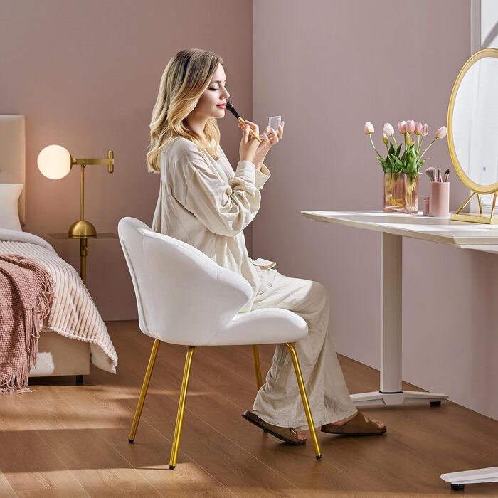 Крісла-черепашки Yaheetech, 2 шт., білі. Сучасні крісла з металевими ніжками, для вітальні, туалетного столика, спальні. Поліестер.