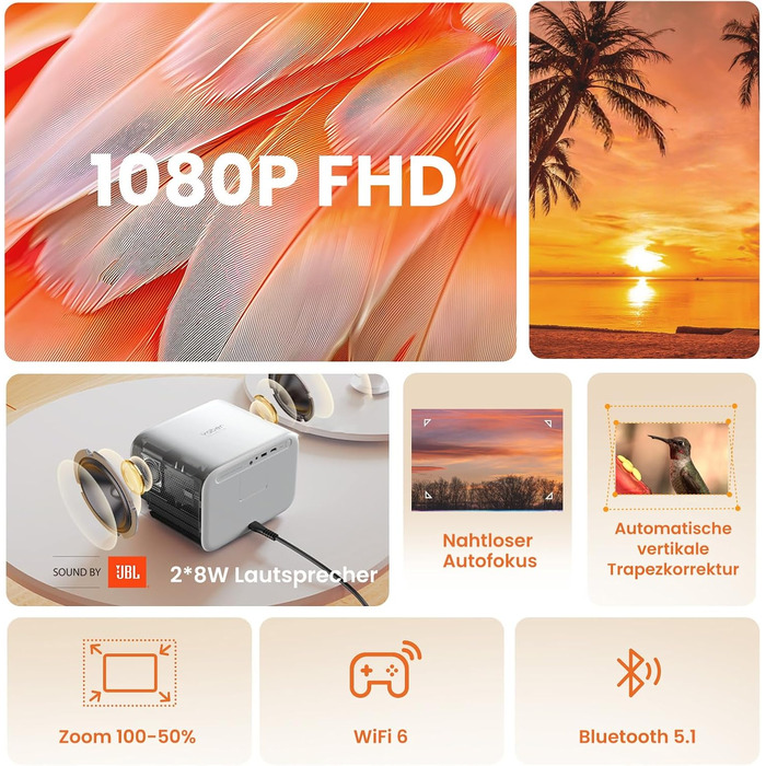 Проектор Yaber L2s: 1080p Full HD, WiFi 6, Bluetooth 5.1, Автофокус, для Дому та Кімнати, сумісний з ТВ приставками