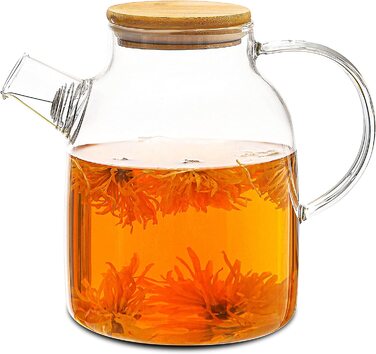 Скляний чайник об'ємом 1,5 літра з кришкою з бамбука-фільтр на носику - для гарячих і холодних напоїв - можна мити в посудомийній машині