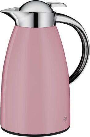 Термос Alfi SIGNO 1.0л, сатиновий сріблястий, з нержавіючої сталі з гігієнічним скляним вкладишем, кришкою з поворотним механізмом та зручною кнопкою, ергономічна ручка, для використання однією рукою, ідеальний для кави та чаю (Romantic Rose Mat)