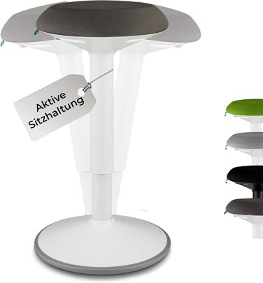 Високий пуф Standup.Today Ella (Білий/Зелений) – регульована висота 55-80 см – ергономний пуф для офісу та дому – пуф з ефектом гойдання – пуф для робочого столу (Білий/Темно-сірий)