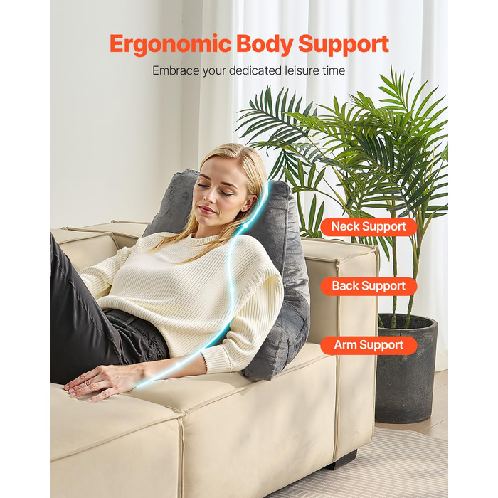 Крісло-мішок VEVOR з memory foam, з кишенями та чохлом з велюру, сіре - для читання, перегляду телевізора та ігор