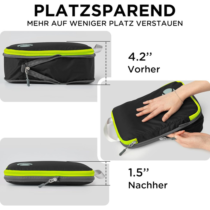 Набір компресійних органайзерів для одягу в подорож Cipway, ультралегкі пакувальні куби для валізи та рюкзака, 8 предметів, чорний