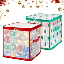 Коробка для зберігання новорічних кулічок, 2 шт, 128 відділень по 7 см, водонепроникна, знімні лотки, для прикрас ялинки (30x30x30 см)