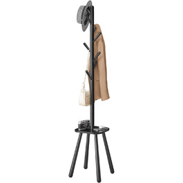 Стійка для одягу VASAGLE з 8 гачками та полицею, 170,5 см, чорний колір, RCR033B01