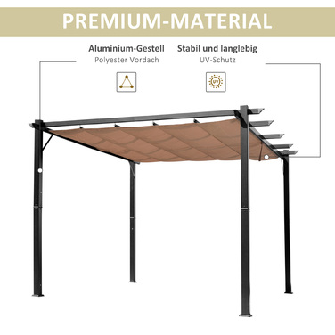 Альтанка Outsunny Pergola 3 x 4 м з регульованим тканинним дахом з алюмінію, сонцезахисним навісом для тераси та саду в сірому та коричневому кольорах