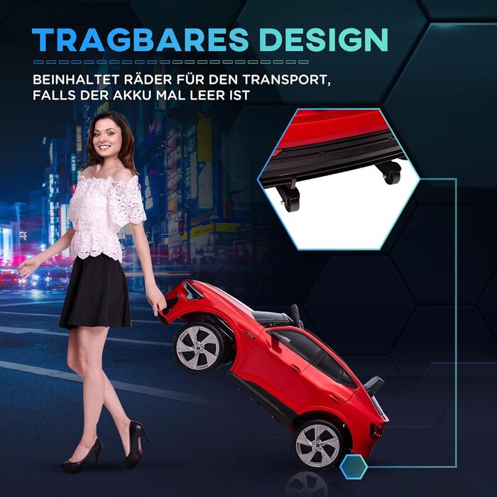 Дитячий електромобіль HOMCOM Audi E-tron 12V з пультом, ременем безпеки, музикою (MP3/USB/TF), для дітей 3-5 років, 3-5 км/год, червоний