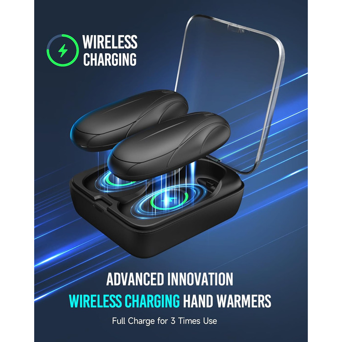 Електричний грієчка для рук 2-в-1 з магнітною основою та зарядним пристроєм, 14000mAh, 3 режими нагріву, для жінок, чоловіків, сімей, гольфу, полюванню та кемпінгу, чорний N7