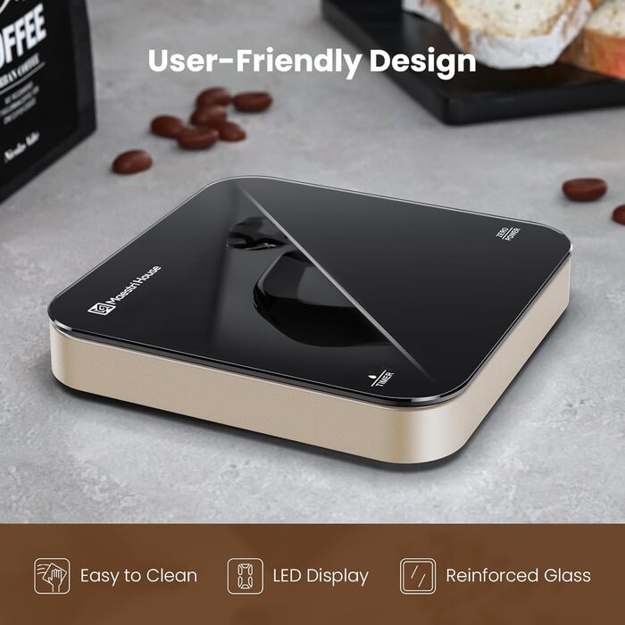 Ваги для кави Maestri House Mini-Kaffeewaage: точні ваги 2 кг/0,1 г з таймером для еспресо та Pour-Over (чорне золото)