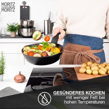 Сковорода Moritz & Moritz 26 см з кришкою Бежева - антипригарне покриття, Soft-Touch ручка, для смаження, тушкування та варіння на пару, підходить для всіх типів плит