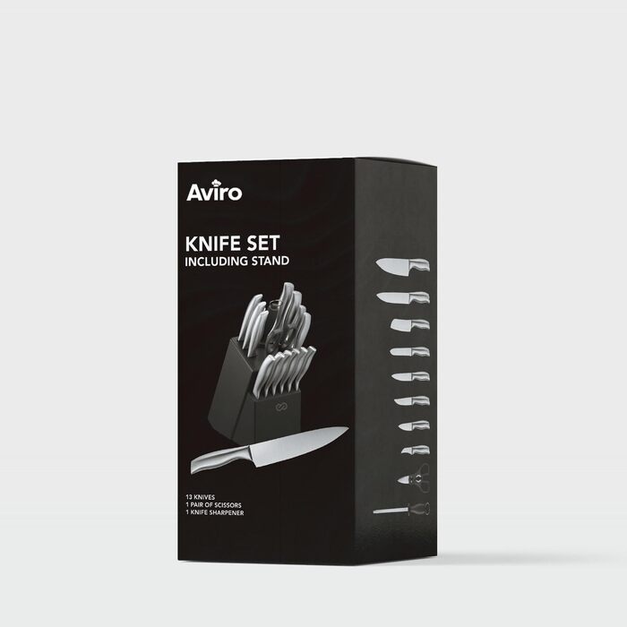 Набір ножів Brixy Messerset 16 предметів у блоці: ножі, шліфувальник, ножиці. Нержавіюча сталь, срібно-чорний колір, стійкий до подряпин.