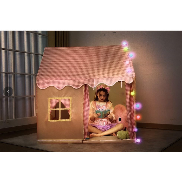 Дитяче намету Роза для дівчаток з LED-підсвіткою та іграшкою-велетнем у вигляді райдужного жаб'яти. Ігровий намет для дітей, намет для дитячої кімнати, розкладний намет для ігор на вулиці. 120 x 105 x 128 см