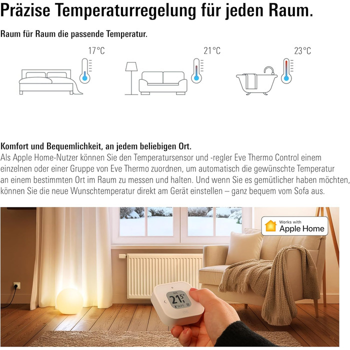 Eve Thermo (Matter, 5-те покоління) - Розумний термостат на радіатор, економія тепла, сумісний з Alexa, Apple Home, Samsung SmartThings, Google Home, Matter