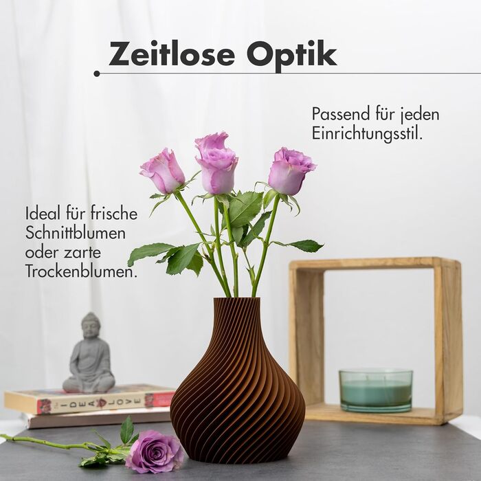 NATUMO Ваза 'Bulba' – дизайнерська 3D ваза з пластику, міцна, сучасна, для декору (колір коричневий, 18 см)