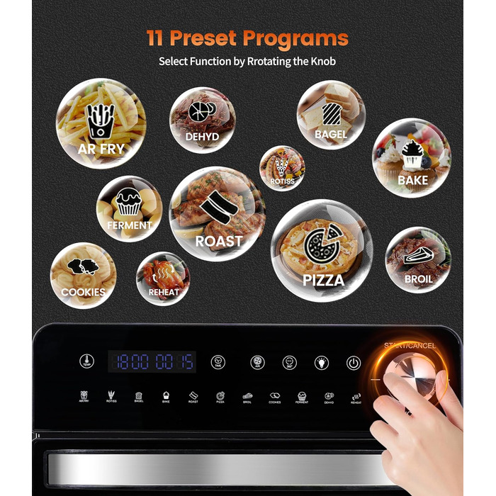 Фритюрниця без олії Emphsism Dual Zone XXL 1800W з LED-дисплеєм, 15 програм, 14л, з аксесуарами та книгою рецептів