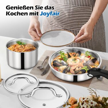Набір каструль Joyfair, 9 предметів, з нержавіючої сталі, знімний ручка, для індукційних плит, сумісний з усіма типами плит, можна використовувати в духовці та мити в посудомийній машині