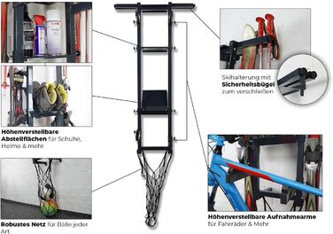 Настінний гараж для велосипеда преміум-класу Torado з кріпленнями для лиж Настінна підвіска для велосипеда Тримач підставки Органайзер для кріплення для велосипеда (антрацит)