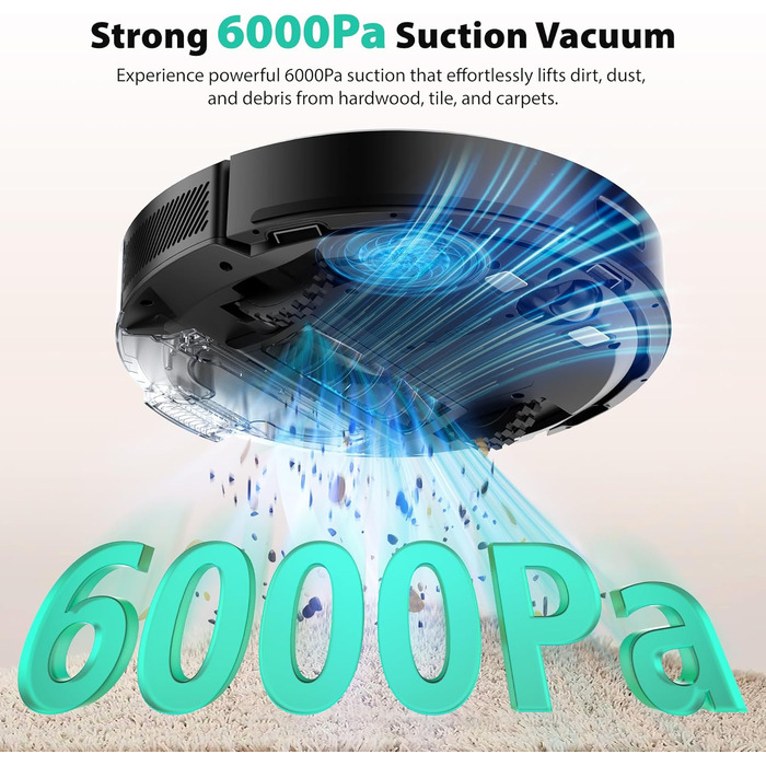 Робот-пилосос Tikom L8000 Plus з функцією миття, 6000Pa, LiDAR, Wi-Fi, для тварин та килимів
