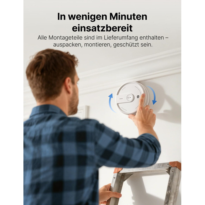 X-Sense Розумний димовий датчик з Wi-Fi, EN 14604, нічний режим, 10 років служби, змінна батарея, керування через додаток, XS0E-iR, білий