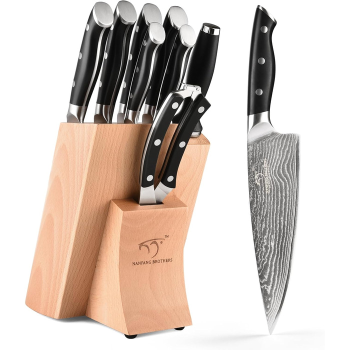 Набір ножів NANFANG BROTHERS 9 предметів з дамаської сталі, кухонний набір ножів для професійних кухарів, з ергономічною дерев'яною ручкою