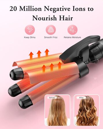 Набір для створення локонів BESTOPE PRO 5 в 1 з LED-дисплеєм: 3 насадки, регулювання температури, рукавичка, кліпси, рожеве золото