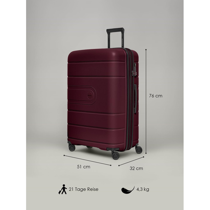 Набір валіз REDOLZ Hartschalen 3-в-1: велика (76 см), середні та маленькі, розширювані, з TSA-замком, з поліпропілену, 4 колеса, для жінок та чоловіків (Burgundy)