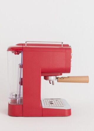Еспресо-машина рожева матова та дерев'яна/напівавтоматична, з насосом тиску 15 бар і резервуаром для води 1100 Вт, 1,25 л, для меленої кави, 55 мм. Подушечки ESE (червоний матовий - дерево)