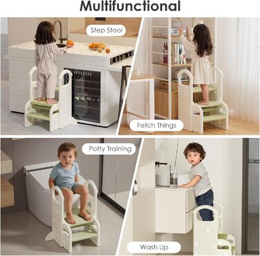 Триттхокер Hoopyosms для дітей, 2/3-рівневий, регульована висота, складаний, з поручнями, антиковзаюча поверхня, для ванної та кухні, підходить для малюків (зелений)