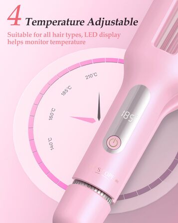 4-в-1 Випрямляч для волосся з насадками - локони 22/25/32/38 мм, для створення пляжних, природних та водохвиль, 4 температури (140-210°C), рожевий