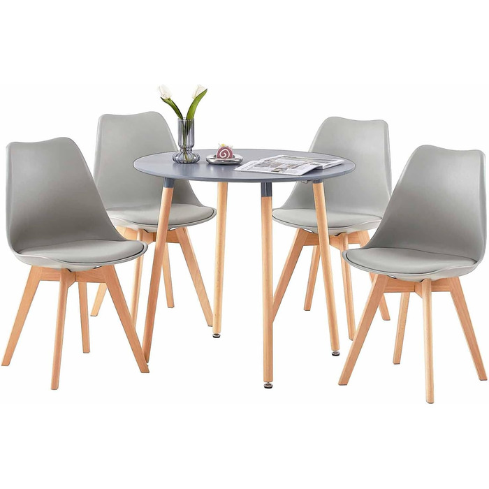 Комплект обіднього столу з 4-ма сірими стільцями | Обідня група 5-ти частинна | Для вітальні, кухні, їдальні | Сірий стіл та сірі стільці