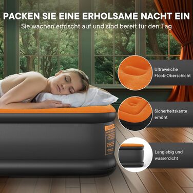 Надувне ліжко Luxchoice з електричним насосом для 2 осіб (205x155x38 см) - Dark Orange