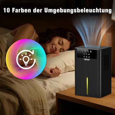 Електричний осушувач повітря Tipkook 2400 мл з автоматичним розморожуванням, 10 кольорів підсвічування, таймер 8/12/24 год, 35 дБ, портативний для ванної, спальні, кухні, шафи (новий, чорний)