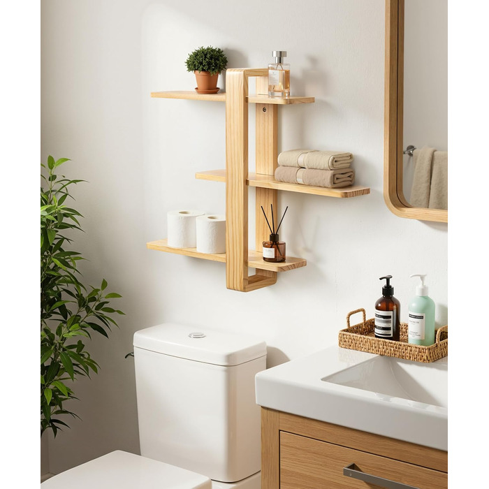 Полиця настінна SUMGAR з дерева, плаваюча, три яруси, 50x58 см (біла/дерево) для вітальні, спальні