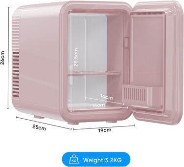 Mini холодильник Enventor 10L: для кімнати, авто, офісу. Кулер/підігрів, 12V/220V, тихий, рожевий