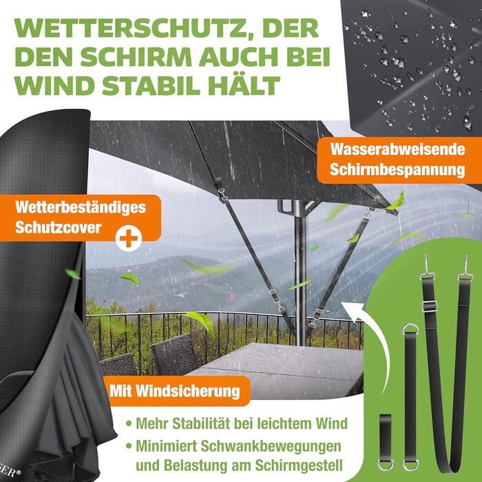 Парасолька від сонця KESSER Ø 350 см, підвісна модель з рукою-кранцем для тераси, балкона та саду, алюмінієвий стійкий каркас, UV-захист, водонепроникна та вітростійка, поворот на 360°, антрацит