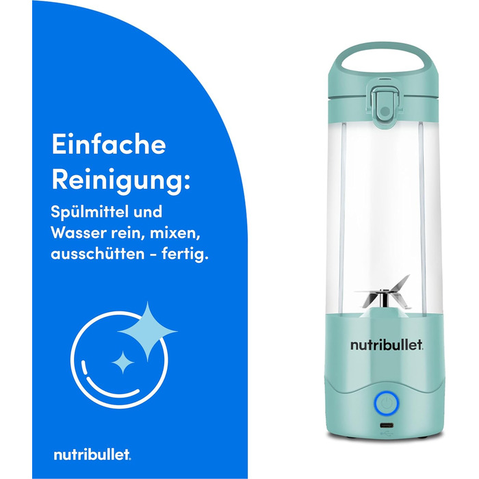 Ручний блендер nutribullet, 475 мл без бісфенолу А, портативний багатофункціональний блендер, USB-C, NBP003PU, світло-блакитний