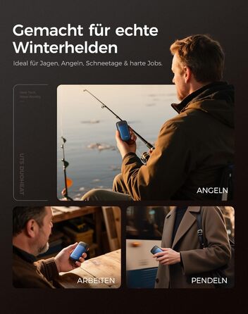 Електричний грівець для рук OCOOPA UT5 DuoHeat (синій): миттєве нагрівання, 8 годин роботи, для кемпінгу, полювання, подорожей, подарунок для чоловіків