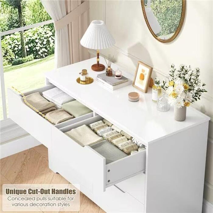 Комод HOCSOK білий з 6 висувними ящиками, 105x71x40 см – для вітальні, кухні, спальні