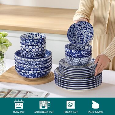 Набір кавових чашок Vancasso Selene, 6 шт., 360 мл, блакитно-білий вінтажний дизайн, для кави, молока, чаю та какао