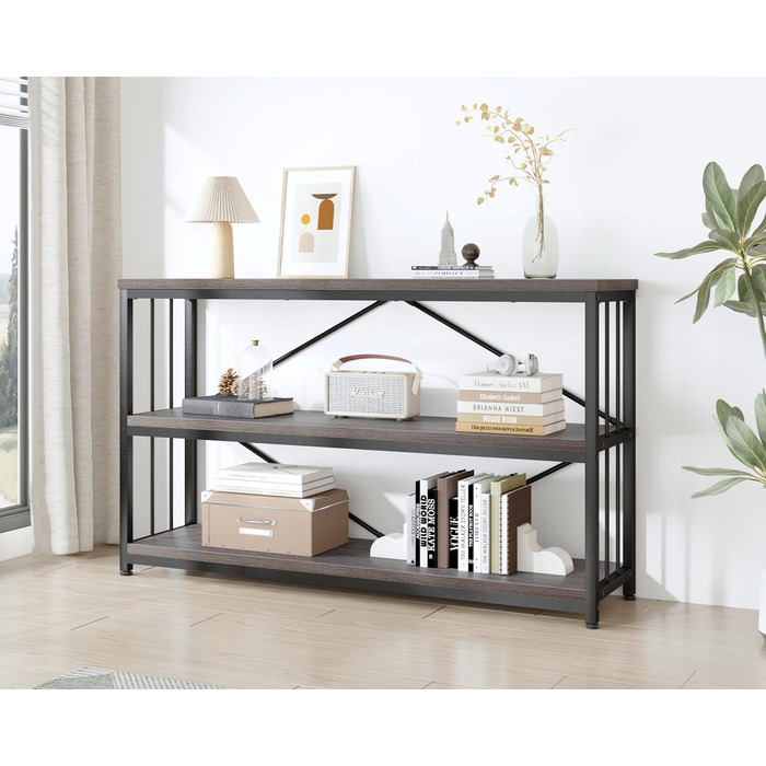 Низька полиця для книг IBF з 3 ящиками, індустріальний стиль, 120x34x74 см, темний дуб