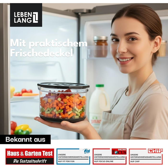 Ручний подрібнювач овочів та цибулі LEBENLANG 1л | Без BPA | Чорний | Для цибулі, часнику, овочів | Багатофункціональний кухонний подрібнювач