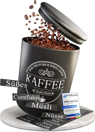 Набір контейнерів для зберігання продуктів IDEALTASTIC® Premium: кава, цукор, борошно (3 шт x 500г) - герметичні, чорні, матові